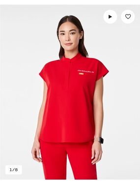 FIGS Oversized Scrub top in red